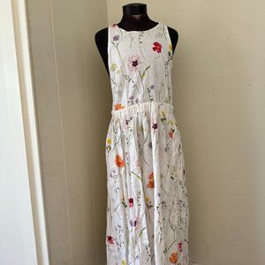 H&M Backless Linen-Mix White Floral Midi Dress, size XL